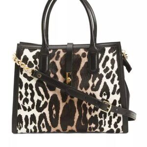 MADE IN ITALY Leather Animal Leopard  Shoulder Handbag LARGE Bag